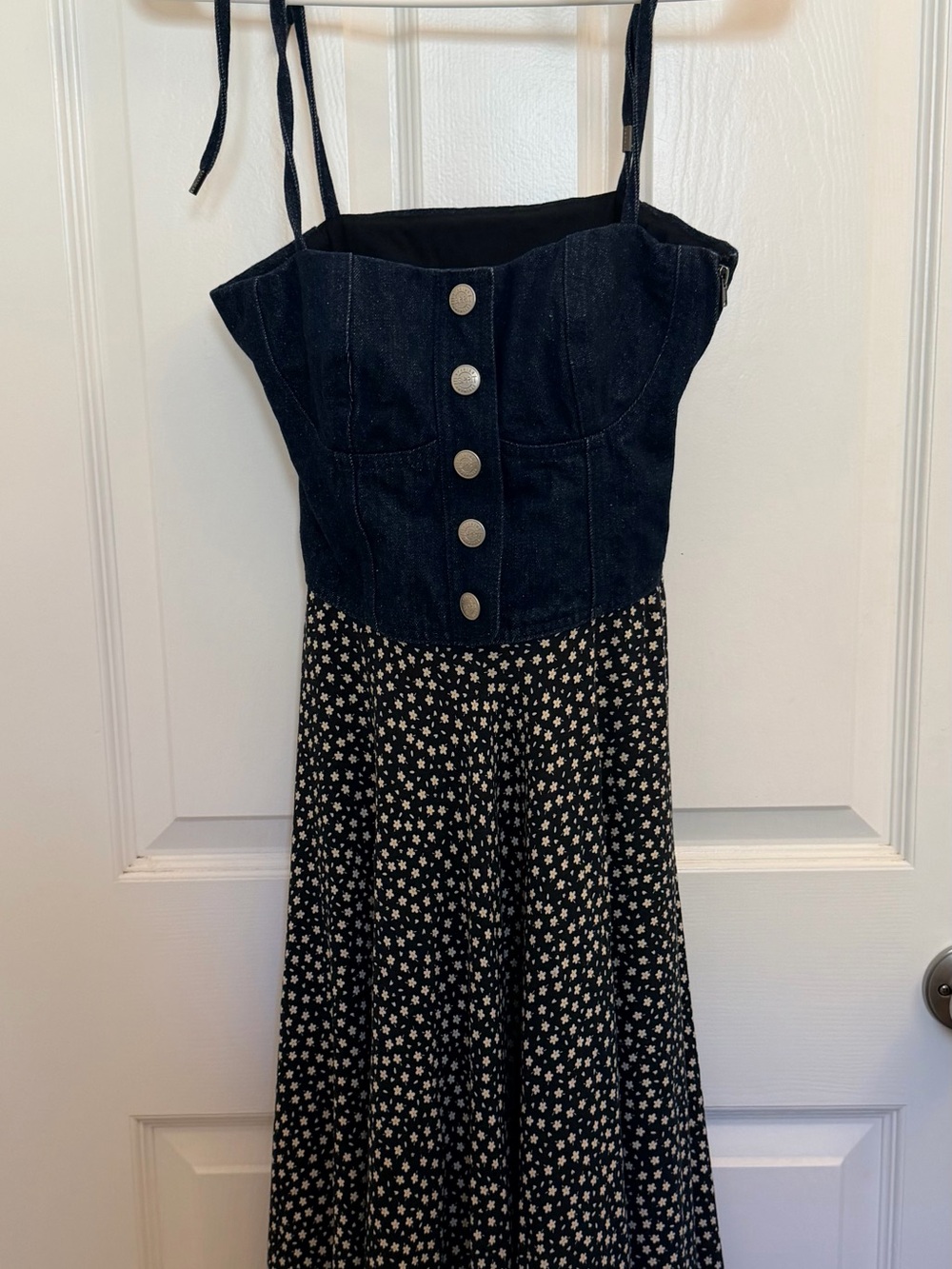 RARE Esprit x Opening Ceremony Sundress with Denim Bustier, Black floral skirt